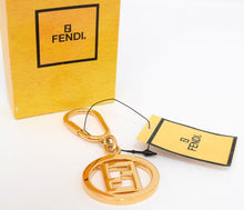Load image into Gallery viewer, Fendi Circle FF Zucca Key Holder Keyring Key Chain Bag Charm Gold Plated w/Box
