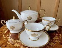 Load image into Gallery viewer, Christian Dior Vintage Logo White Pair Cup &amp; Saucer Teapot Sugar Pot Set Pottery
