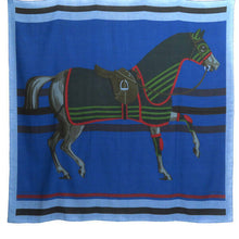Load image into Gallery viewer, HERMES Paris Carre140 Stole Shawl Cheval a La Couverture Cashmere Silk Blue
