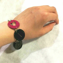 Load image into Gallery viewer, Fendi Authentic Black Metal Charm Logo Chain Bracelet Pink Heart Motif Accessory
