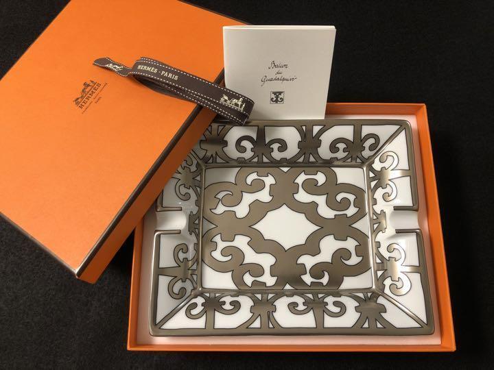 Hermes Ashtray Cigar Tray Porcelain Balcon du Guadalquivir Platinum Interior