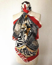 Load image into Gallery viewer, Fendi Zucca Logo Pattern Scarf Stole 100% Silk White Black Red Italy Made 89cm
