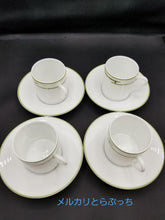 Load image into Gallery viewer, Hermes Paris Rhythm Rythme Demitasse Cup &amp; Saucer Set of 4 Porcelain White Green
