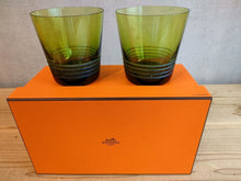 Load image into Gallery viewer, HERMES Paris Rock Green Glass Cup Pair Set of 2 Tumbler Tableware w/Box
