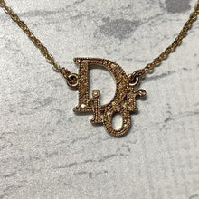 Load image into Gallery viewer, Christian Dior Logo Motif Rhinestone Chain Necklace Pendant Gold Plated GP 41cm
